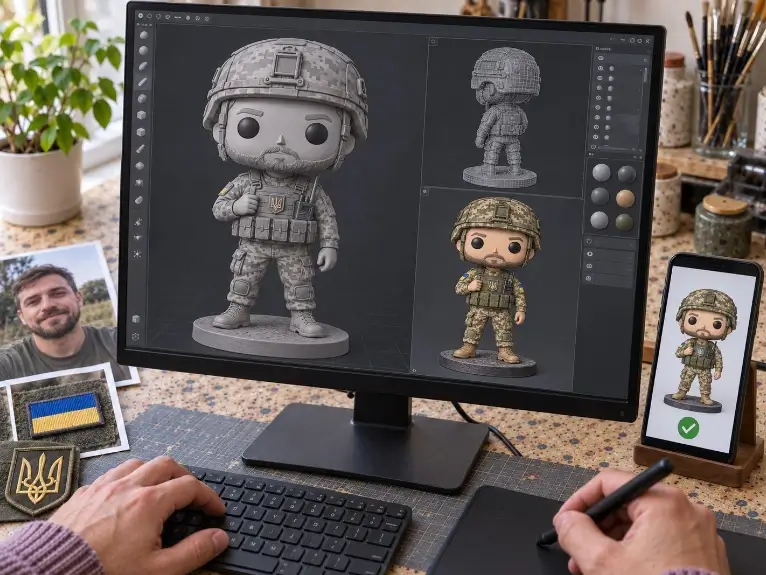 3D моделювання статуетки у стилі фанко поп військового чи лікаря по фото