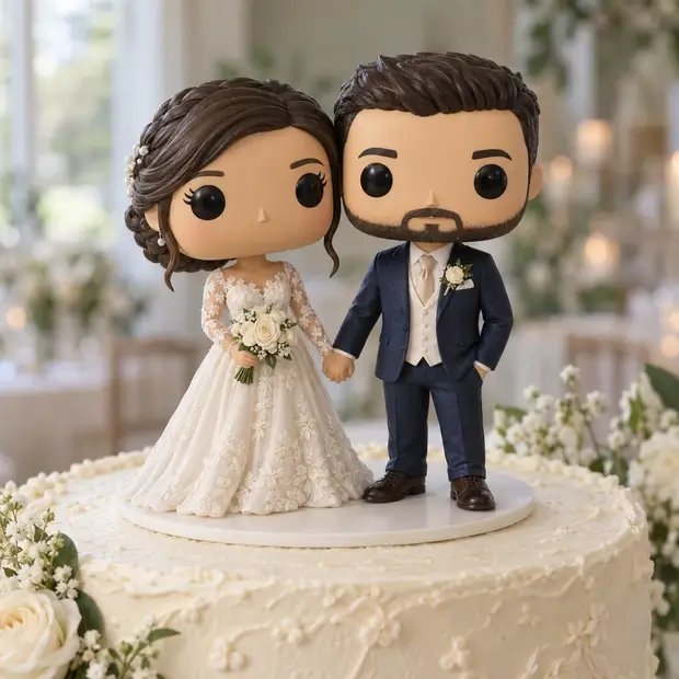 Весільна фігурка у стилі funko pop на торт на замовлення зі стійкою підставкою 15 см 
